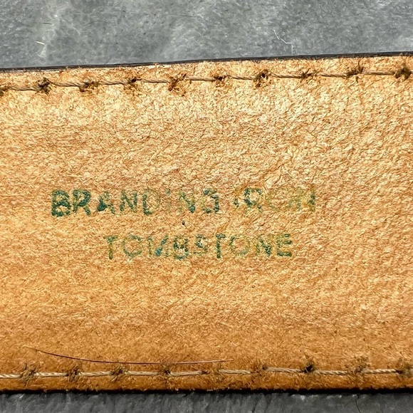 Western Brown Tooled Saddle Leather Belt With Brass Buckle Men's Size 50 - Picture 10 of 12